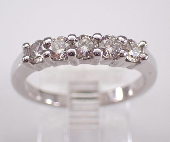 14K White Gold Diamond Wedding Ring: Stackable Bridal Anniversary Band