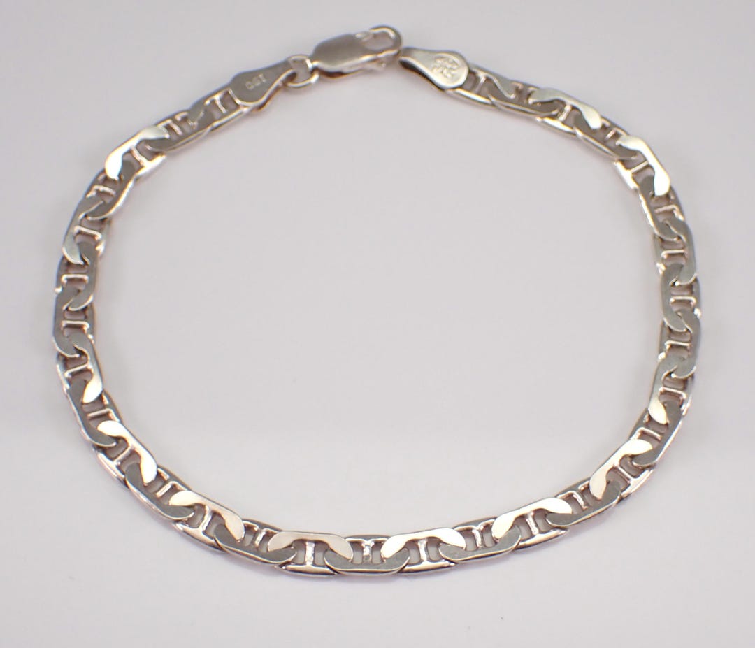 Vintage Sterling Silver Anchor Bracelet: Estate Mariner Flat Chain
