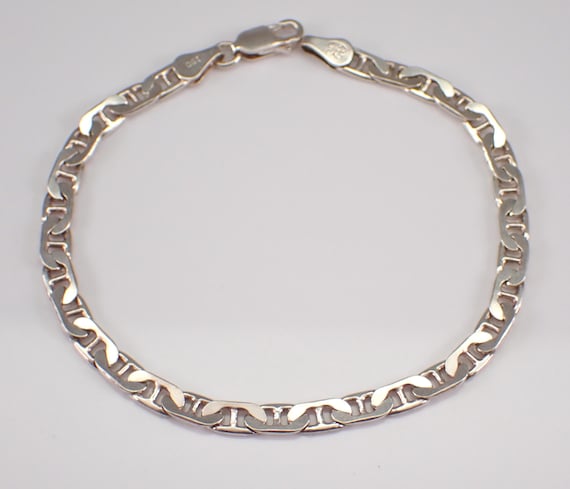 Vintage Sterling Silver Anchor Bracelet: Estate Mariner Flat Chain Link