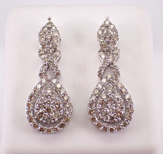 White Gold Diamond Dangle Earrings, Teardrop Cluster Chandelier Drop, GalaxyGems Fine Jewelry Gift