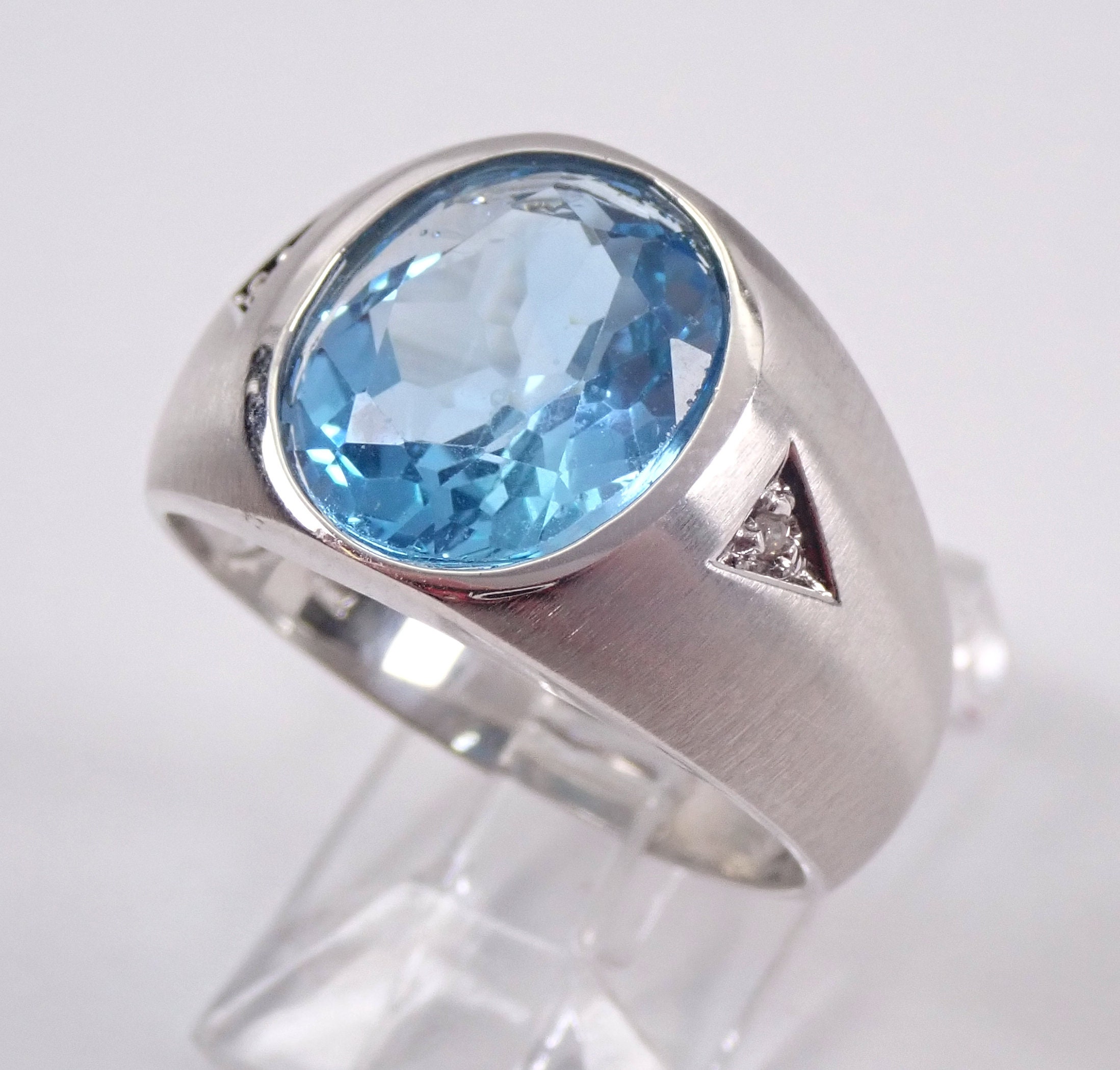 Mens Blue Topaz and Diamond Wedding Pinky Ring Anniversary | Etsy