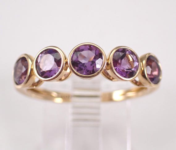 Yellow Gold Amethyst Wedding Ring: Stackable Gemstone Anniversary Band