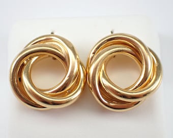 Vintage 14K Yellow Gold Love Knot Earrings, Unique Spiral Twist Shape - Trinity Stud Earrings - Estate GalaxyGems Fine Jewelry