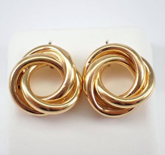 Vintage 14K Yellow Gold Love Knot Earrings, Unique Spiral Twist Shape - Trinity Stud Earrings - Estate GalaxyGems Fine Jewelry