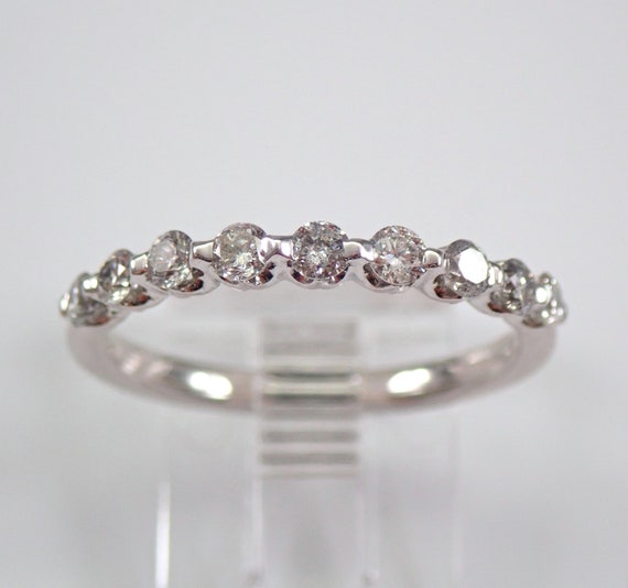 14K White Gold Diamond Wedding Ring - Stackable Bridal Anniversary Band