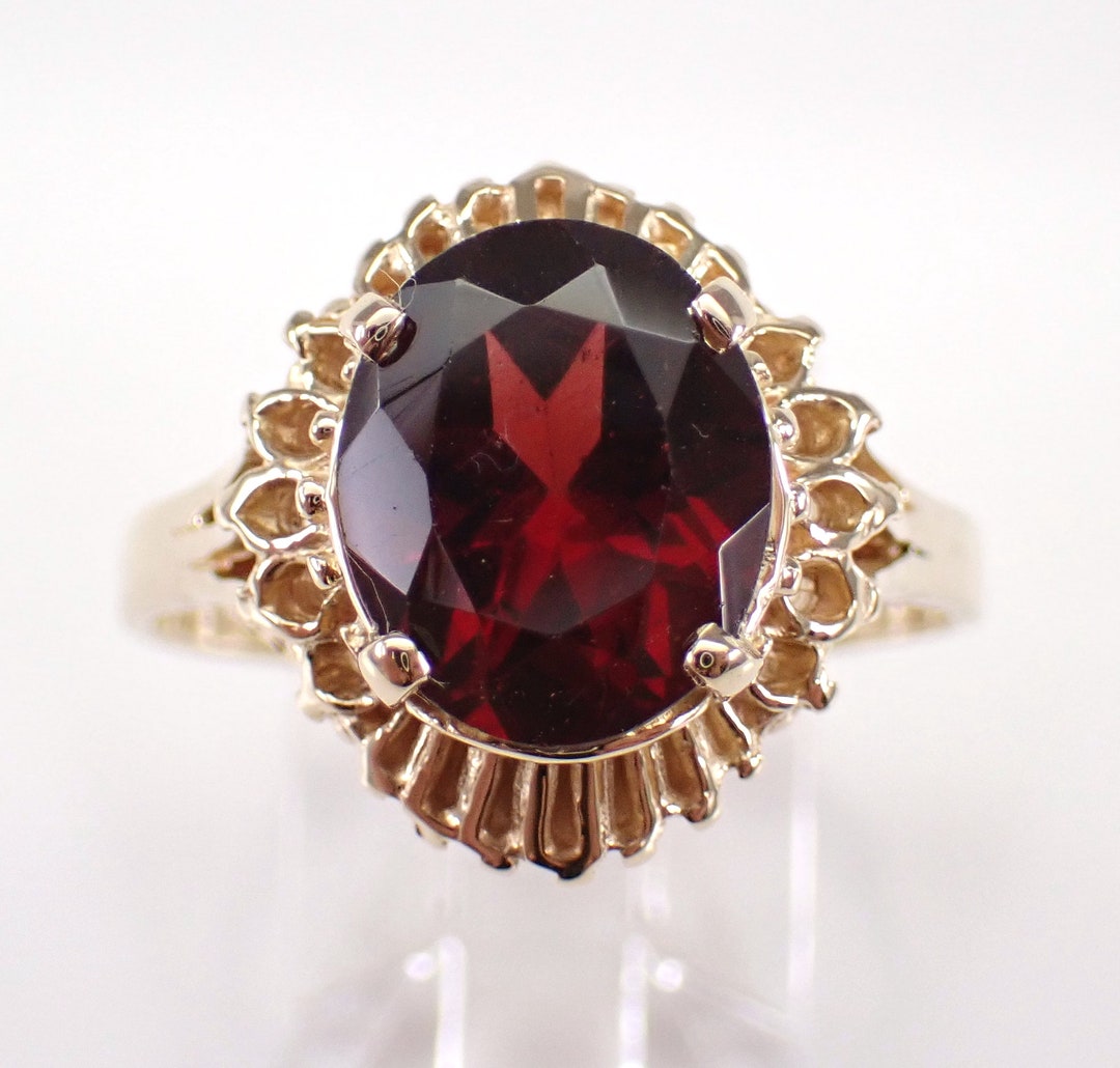Vintage Garnet Engagement Ring, Estate 14K Yellow Gold Solitaire ...
