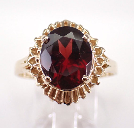 Vintage Garnet Engagement Ring, Estate 14K Yellow Gold Solitaire Setting - January Birthstone Jewelry Gift