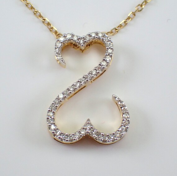 Unique Diamond Heart Charm Pendant - 14K Yellow Gold Choker Necklace and Chain  - Unique Wedding Birthday Fine Jewelry Gift