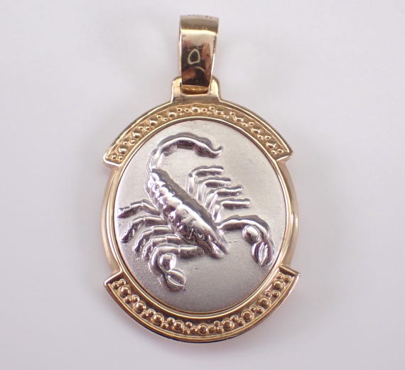 Vintage 14K Gold Scorpio Zodiac Charm: Estate Virgin Mary and Baby Jesus Double Sided Reversible Pendant