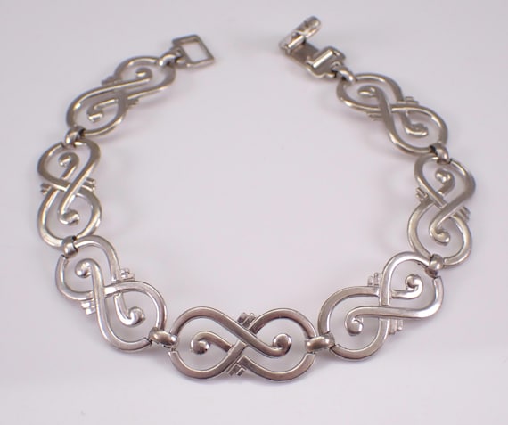 Vintage Sterling Silver Infinity Bracelet - Unique Layering Swirl Link - GalaxyGems Everyday Jewelry Gift