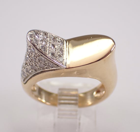 Vintage 14K Yellow Gold Diamond Ring - Unique Pave Set Cocktail Cluster Anniversary Band - Estate Fine Jewelry Gift