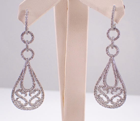 White Gold Diamond Dangle Earrings, Unique Modern Fine Jewelry Gift, Special Occasion Chandelier Teardrops