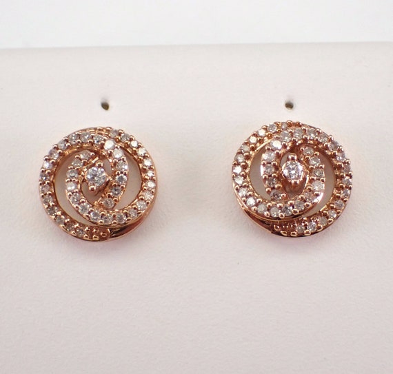 Dainty Diamond Stud Earrings - Rose Gold Swirl Spiral Design - GalaxyGems Fine Jewelry Gift