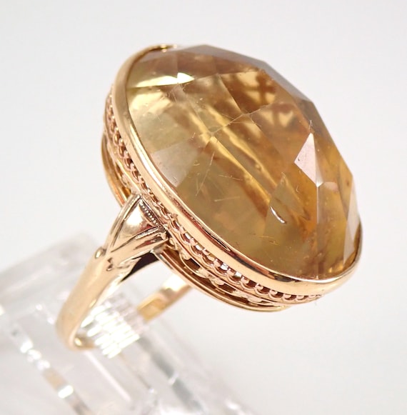 Antique Vintage Retro 14K Yellow Gold 12 ct Oval Citrine Solitaire Ring Size 5.25