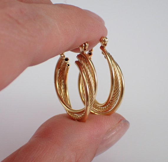 Vintage 14K Yellow Gold Hoop Earrings, Genuine Es… - image 6