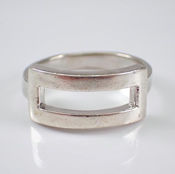 Vintage Sterling Silver Belt Buckle Style Ring - Estate Wedding Anniversary Geometric Band