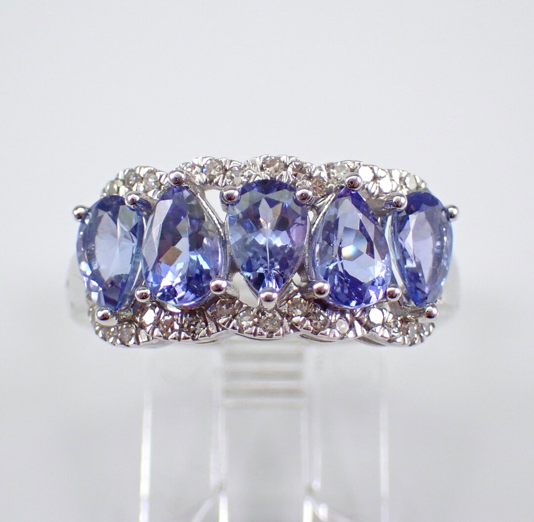 Tanzanite and Diamond Wedding Ring White Gold Gemstone Anniversary