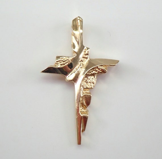Vintage 14K Yellow Gold Nugget Style Cross Pendant, Religious Gold Charm, Unisex Men Women Necklace Gift