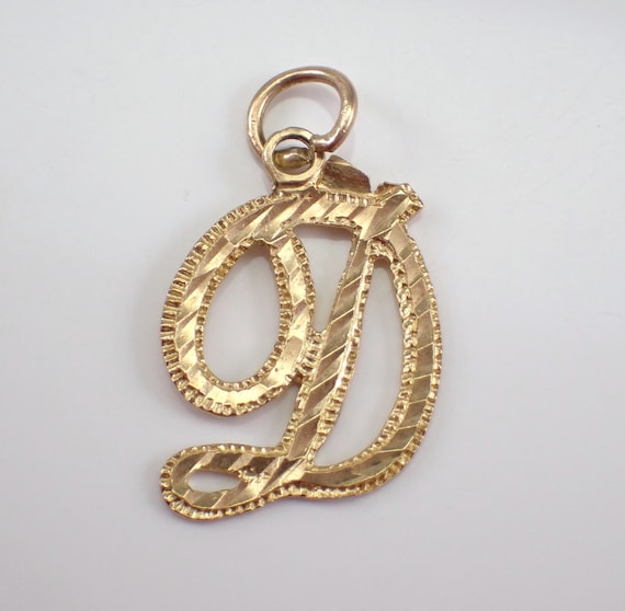 Vintage D Initial Pendant Charm, Antique Petite 14K Yellow Gold Script Letter Charm for Necklace or Bracelet