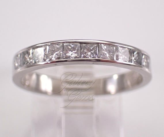Platinum Diamond Wedding Ring: Stackable Square Princess Cut Anniversary Band
