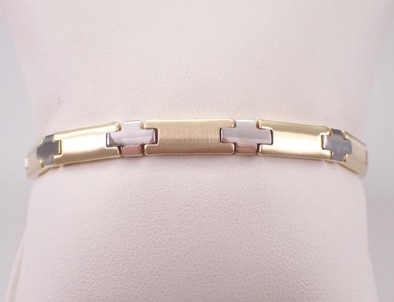 Vintage 14K Two Toned Gold Bracelet, Estate Layering Everyday Casual Link Jewelry