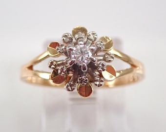 Vintage 18K Yellow Gold Diamond Ring - Dainty Little Engagement Promise Gift - Antique Flower Band