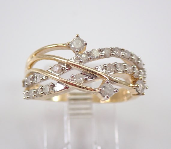 Yellow Gold Diamond Anniversary Ring Crossover Multi Row Wedding Band Size 7 LQDW20