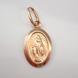 Vintage 14K Rose Gold Virgin Mary Charm, Religieuze Wonderbaarlijke Medaille Hanger, Antieke Oekraïense Faith Prayer Sieraden