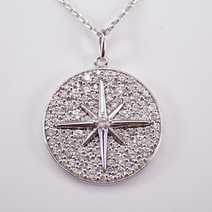 14K witgouden diamanten sterketting - hemelse bedelhanger en ketting - groot atlassymbool kompasroos
