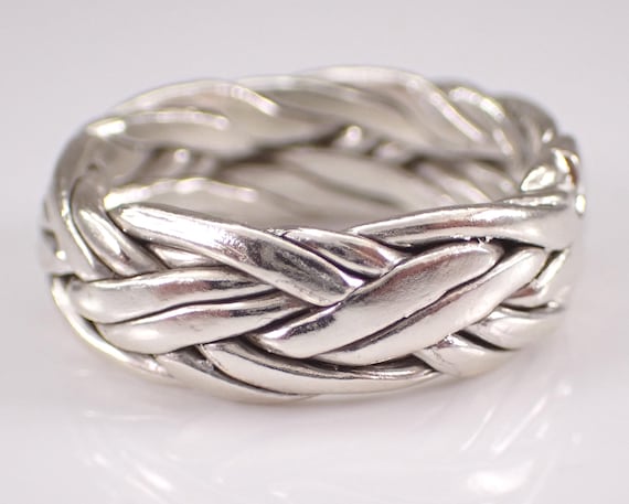 Vintage Sterling Silver Braided Eternity Ring: Unique Wedding Anniversary Cigar Band