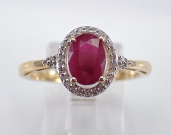 Ruby and Diamond Engagement Ring - Solid Yellow Gold Gemstone Setting - July Birthstone Fine Jewelry Gift