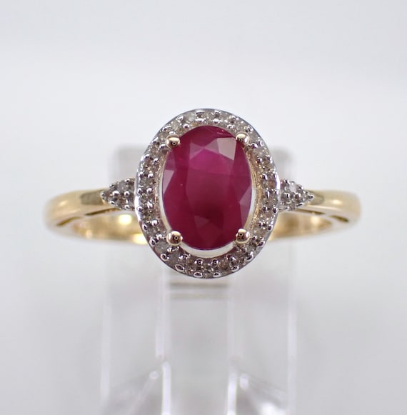 Ruby and Diamond Engagement Ring - Solid Yellow Gold Gemstone Setting - July Birthstone Fine Jewelry Gift