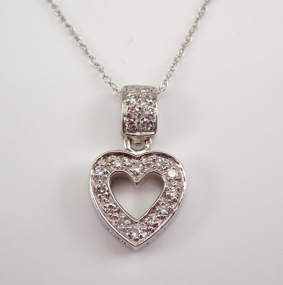 14K White Gold Diamond Heart Pendant - Unique Choker Chain Necklace - GalaxyGems Bridal Wedding Gift