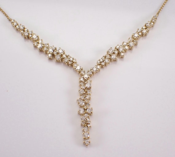 14K Yellow Gold Diamond Lariat Necklace - Unique Station Pendant and Chain - GalaxyGems Fine Jewelry Gift