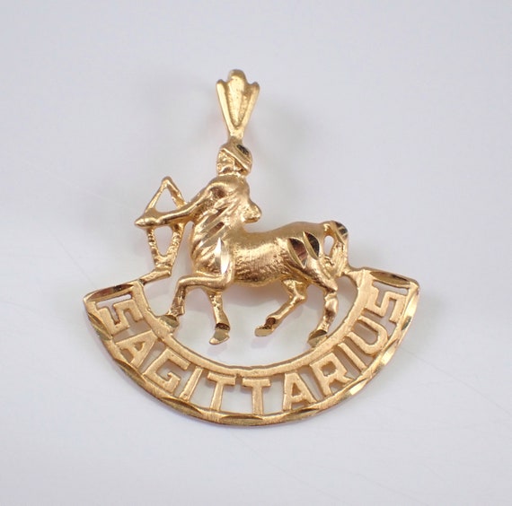 Vintage 14K Yellow Gold Sagittarius Zodiac Charm, Estate Astrology Star Sign Pendant