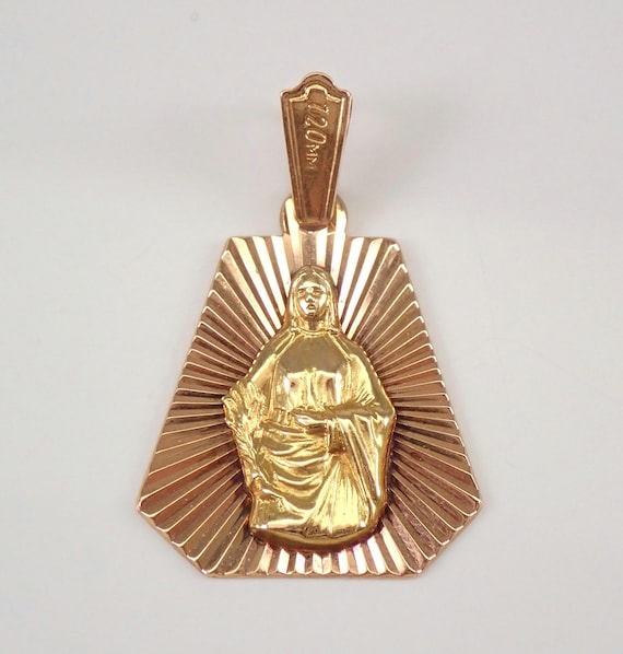 Vintage 18K Rose and Yellow Gold Virgin Mary Charm, Religious Miraculous Metal Pendant, Unique Orthodox Jewelry for Bracelet or Necklace