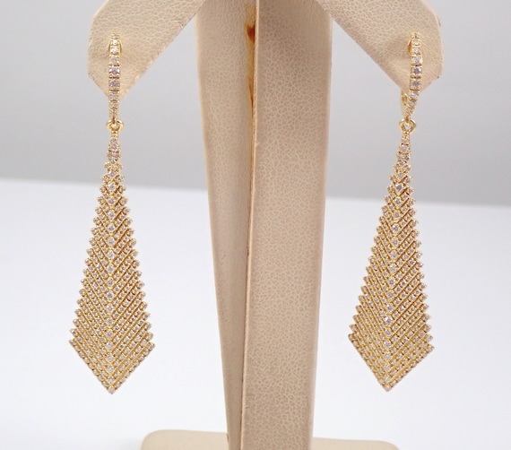 Genuine Diamond Dangle Earrings, 18K Yellow Gold Fluid Geometric Design, Modern Fine Jewelry