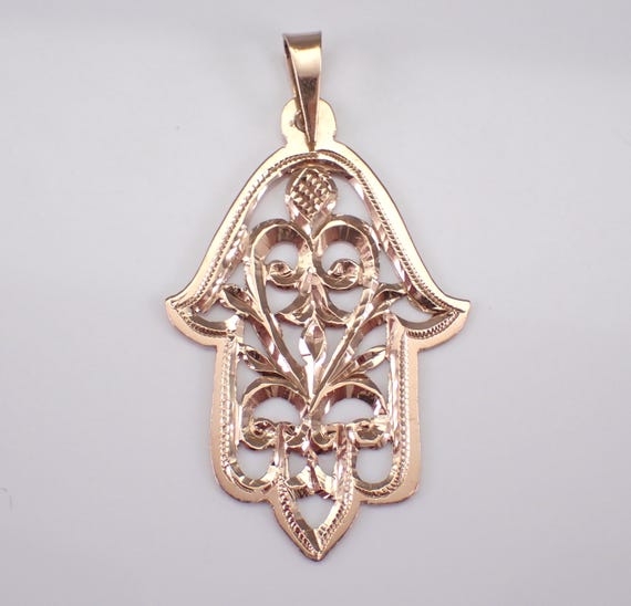 Antique 14K Yellow Gold Hamsa Charm, Unique Jewish Hand of God Pendant, Religious Judaica Chai Protection Gift