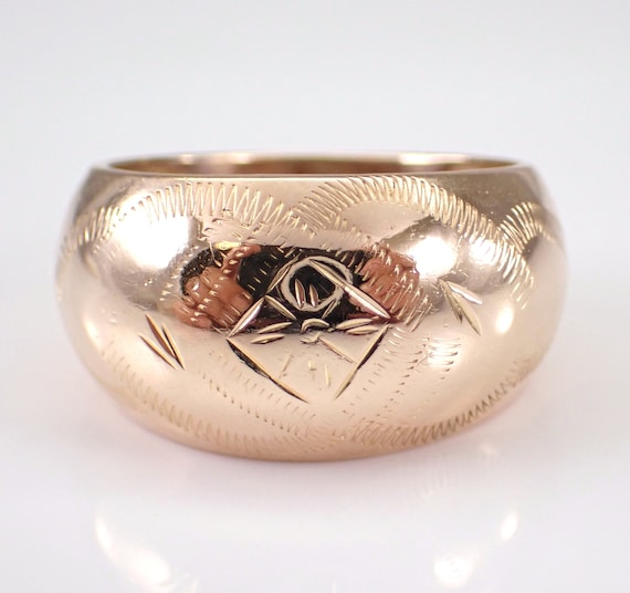Vintage 14K Rose Gold Dome Ring, Wide Estate Right Hand Band, Unique Fine Jewelry Gift