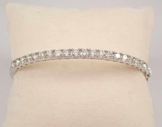 4ct Diamond Bangle Bracelet - 14K White Gold Hinged Cuff - GalaxyGems Fine Jewelry Gift