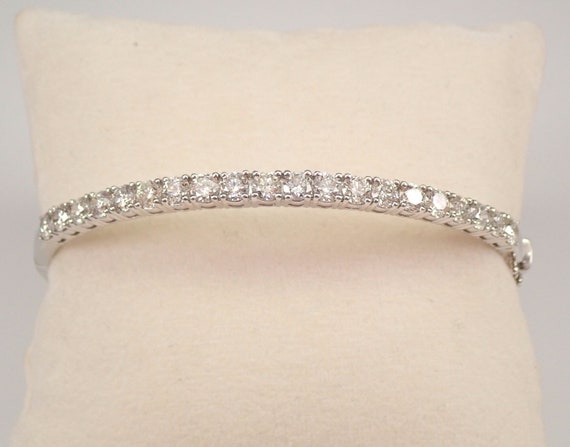 4ct Diamond Bangle Bracelet - 14K White Gold Hinged Cuff - GalaxyGems Fine Jewelry Gift