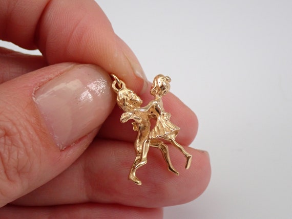 Vintage 14K Gold Dancing Kids Charm - Estate Siblings Children Pendant - Bracelet or Necklace Keepsake Gift