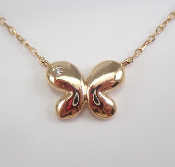 14K Yellow Gold Diamond Butterfly Necklace - Dainty Choker Charm Pendant and Chain - GalaxyGems Fine Jewelry Wedding Gift