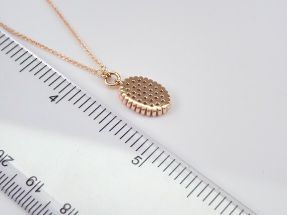 Solid 14K Rose Gold Diamond Necklace, Oval Pave C… - image 4