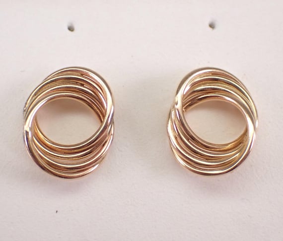 Vintage 14K Yellow Gold Love Knot Earrings: Interlocking Spiral Twist Shape Studs