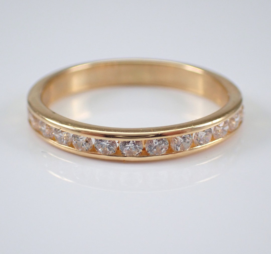 Vintage 14K Yellow Gold Cubic Zirconia Wedding Ring - Simple Channel ...
