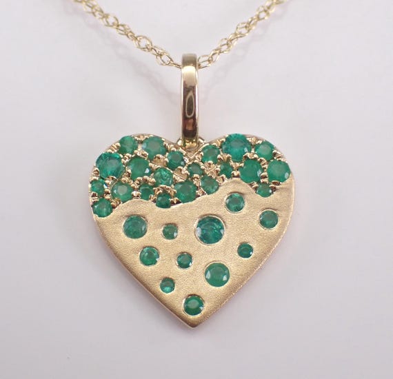 Yellow Gold Emerald Heart Pendant Necklace: Dainty Gemstone Charm and Choker Chain