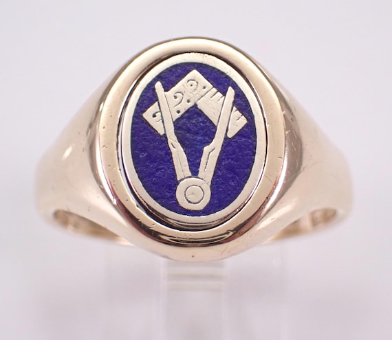 Antique Enamel Masonic Ring - Vintage Solitaire Signet Swivel Setting - Estate Reversible Double Sided Band