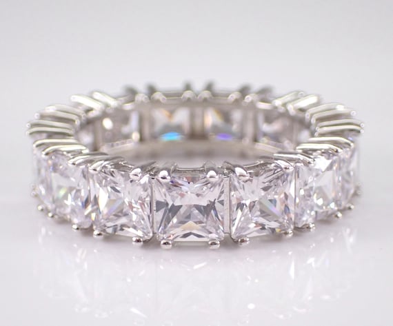 Sterling Silver Cubic Zirconia Eternity Ring: Dainty Wedding Anniversary Band - Vintage Estate Bridal Jewelry Gift