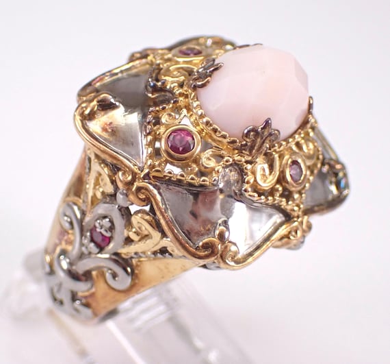 Vintage Sterling Silver Vermeil Rose Quartz Garnet Ruby Ring - Michael Valitutti Estate Gold Plated Jewelry Gift